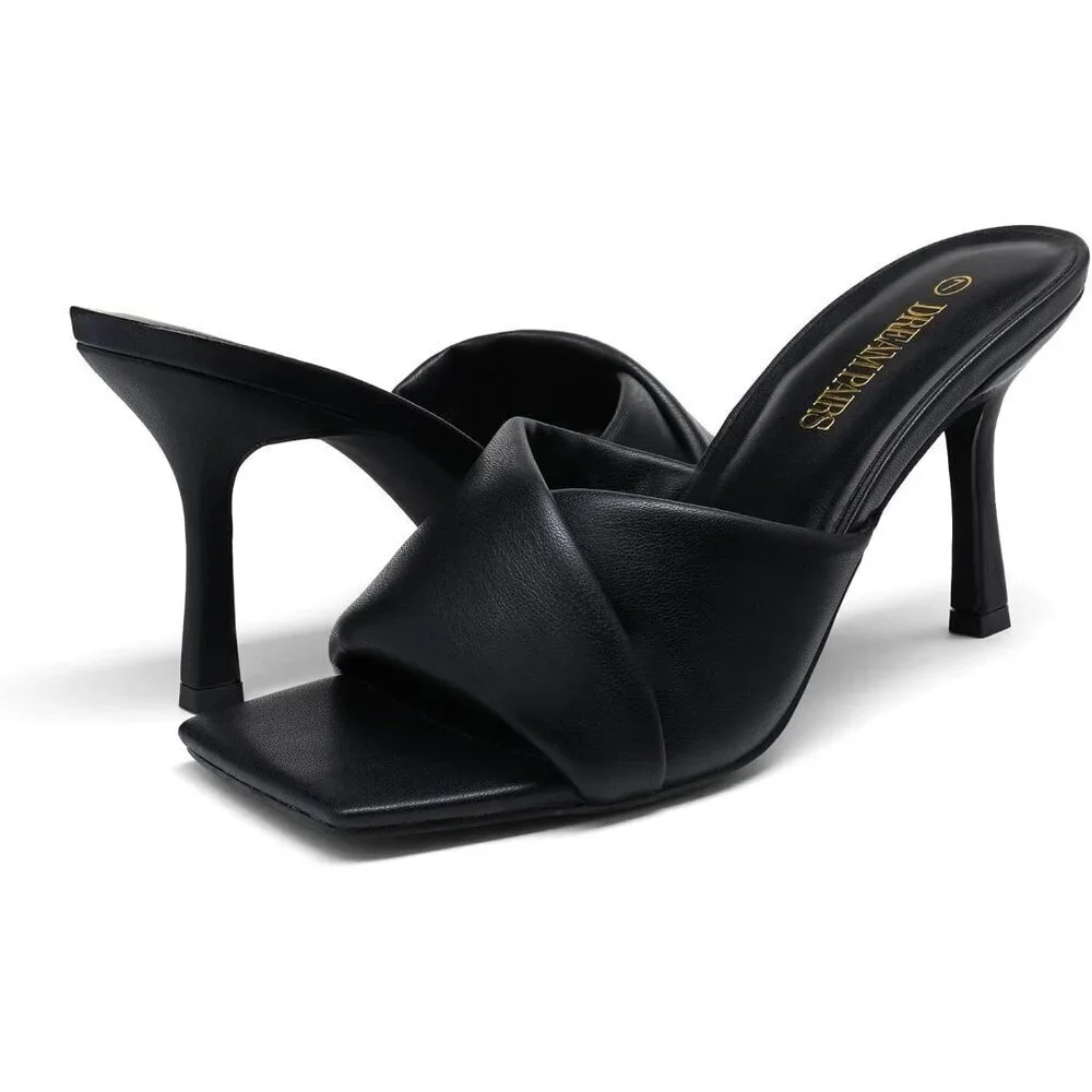 Women's Black Stiletto Heel Mules Open Toe Slip On Dress Pumps Sandal Party